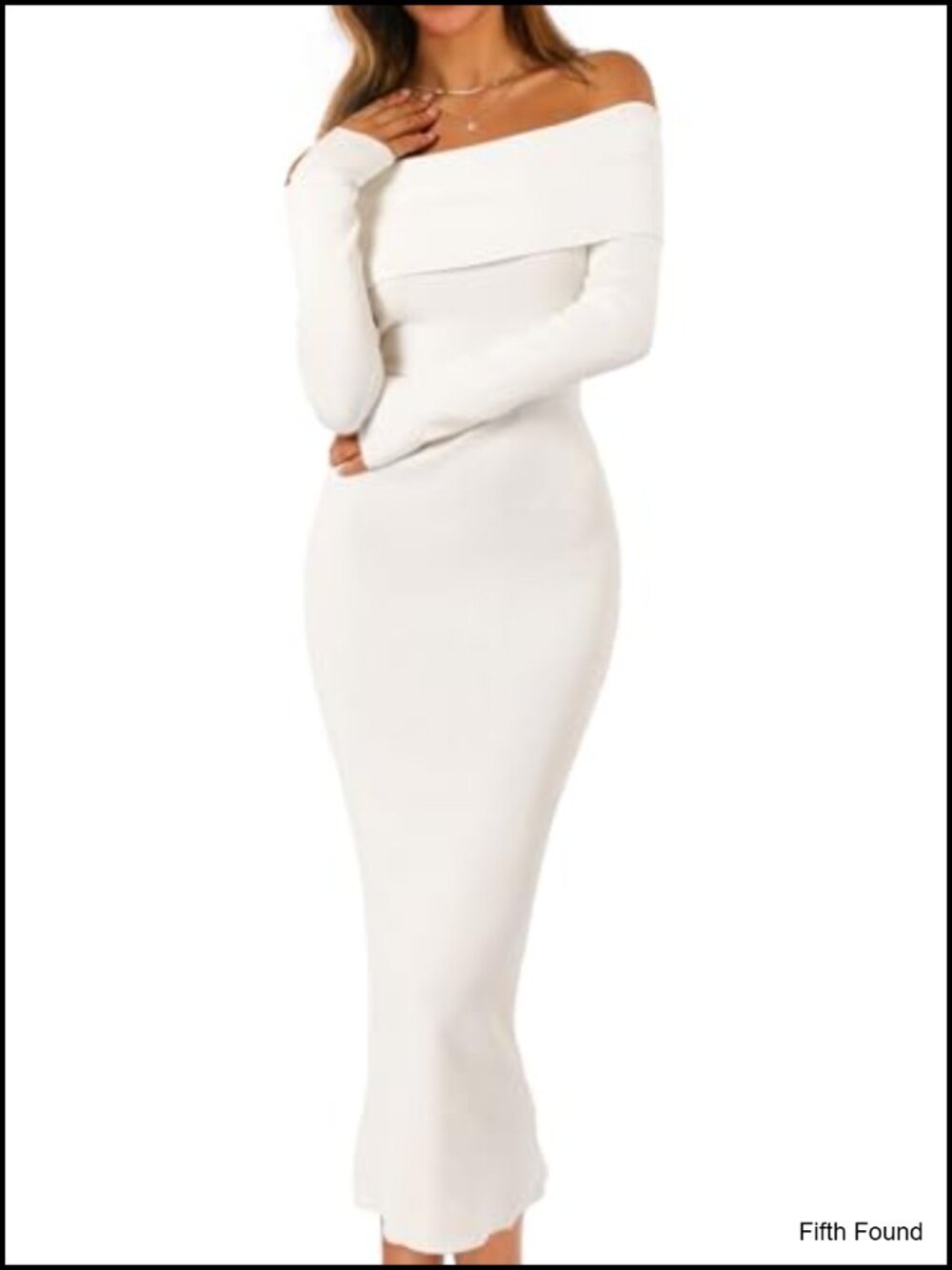 Off Shoulder Long Sleeve Bodycon Midi Sweater Dress Ribbed Knit